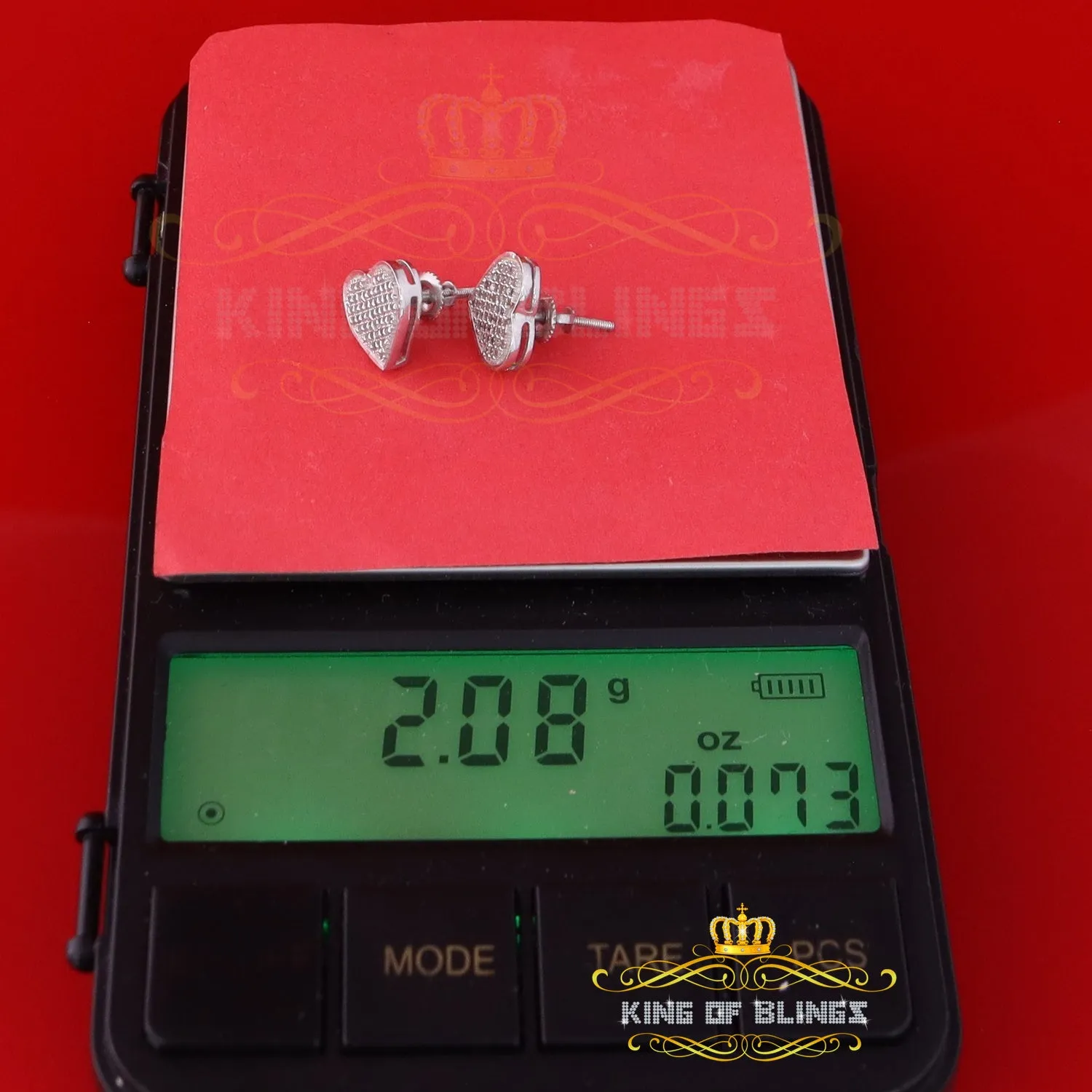 King Of Bling's Aretes Para Hombre Heart 925 White Silver 0.33ct Diamond Women's /Men's Earring