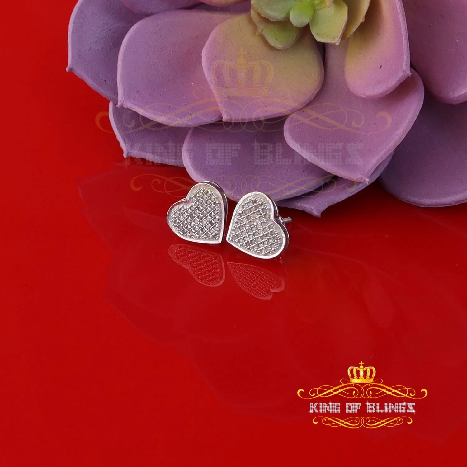 King Of Bling's Aretes Para Hombre Heart 925 White Silver 0.33ct Diamond Women's /Men's Earring