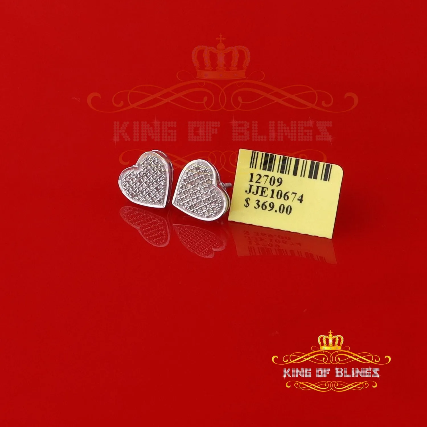 King Of Bling's Aretes Para Hombre Heart 925 White Silver 0.33ct Diamond Women's /Men's Earring