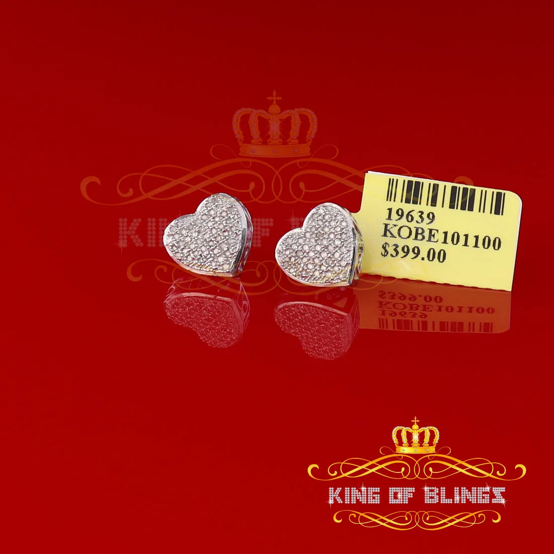 King Of Bling's Aretes Para Hombre Heart White Silver 0.20ct Diamond Women's /Men's Earring