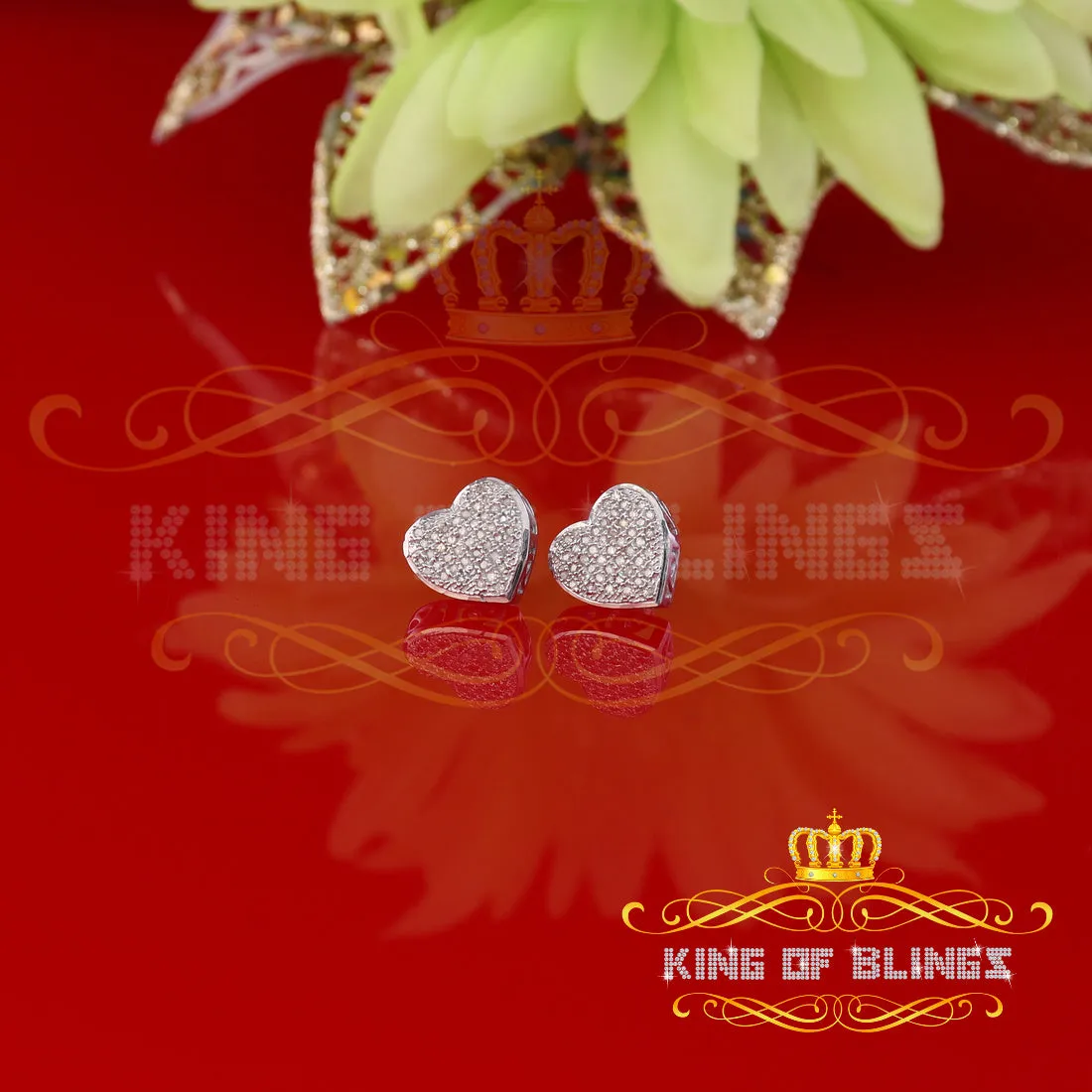 King Of Bling's Aretes Para Hombre Heart White Silver 0.20ct Diamond Women's /Men's Earring