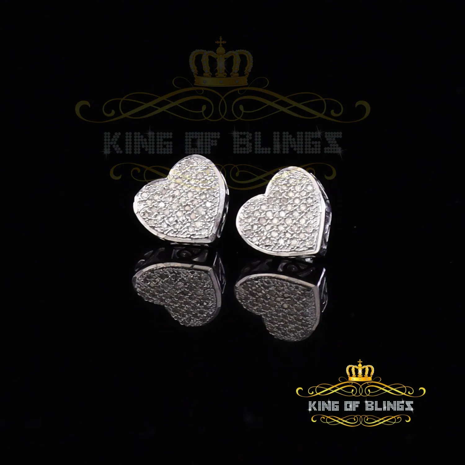 King Of Bling's Aretes Para Hombre Heart White Silver 0.20ct Diamond Women's /Men's Earring