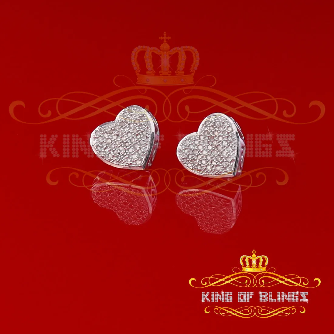 King Of Bling's Aretes Para Hombre Heart White Silver 0.20ct Diamond Women's /Men's Earring