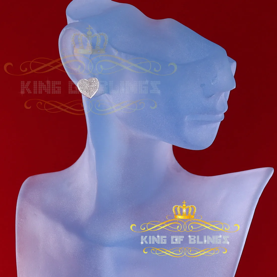 King Of Bling's Aretes Para Hombre Heart White Silver 0.20ct Diamond Women's /Men's Earring