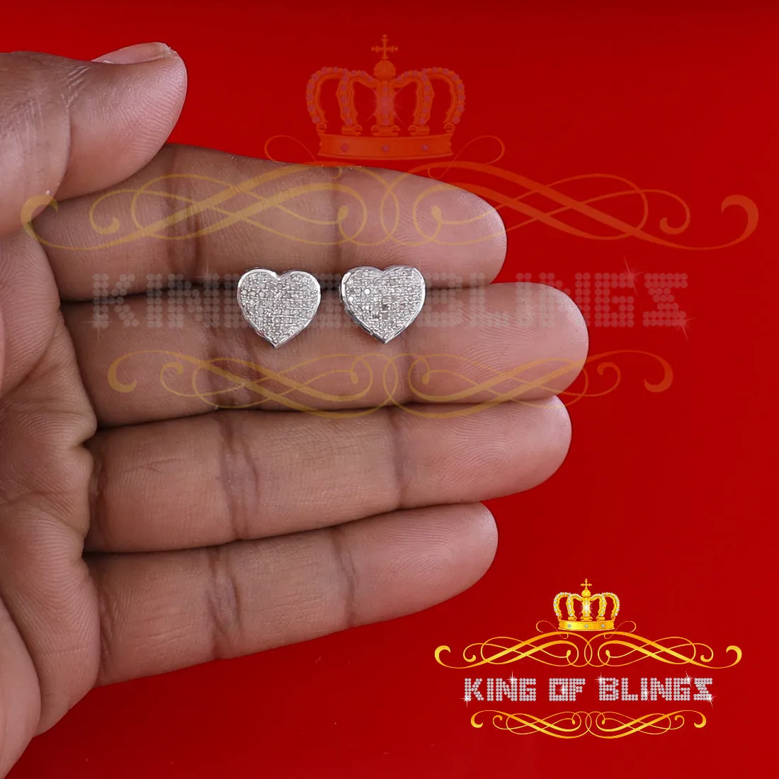 King Of Bling's Aretes Para Hombre Heart White Silver 0.20ct Diamond Women's /Men's Earring