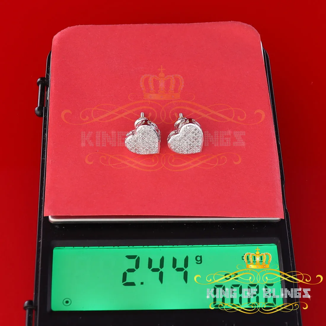 King Of Bling's Aretes Para Hombre Heart White Silver 0.20ct Diamond Women's /Men's Earring