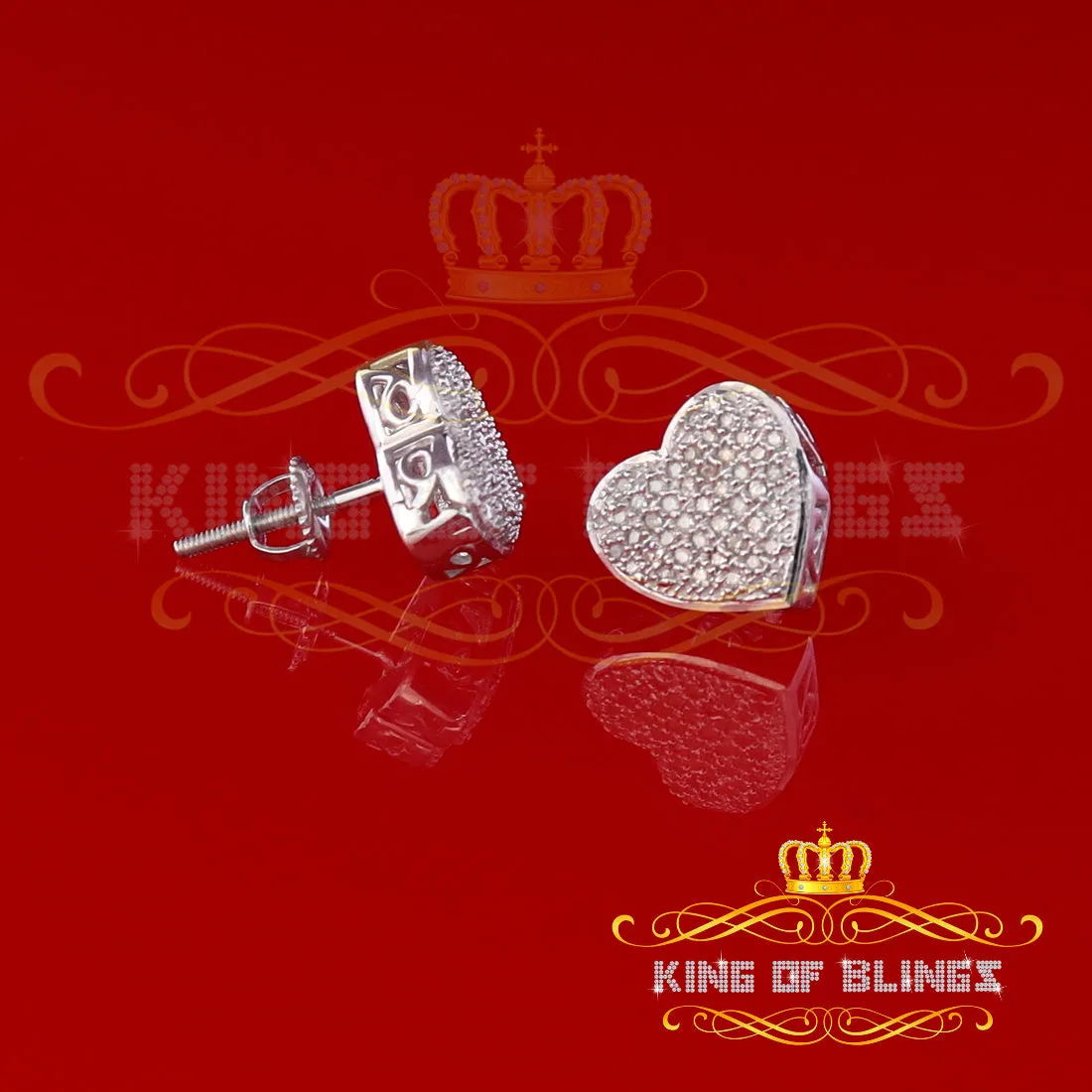King Of Bling's Aretes Para Hombre Heart White Silver 0.20ct Diamond Women's /Men's Earring
