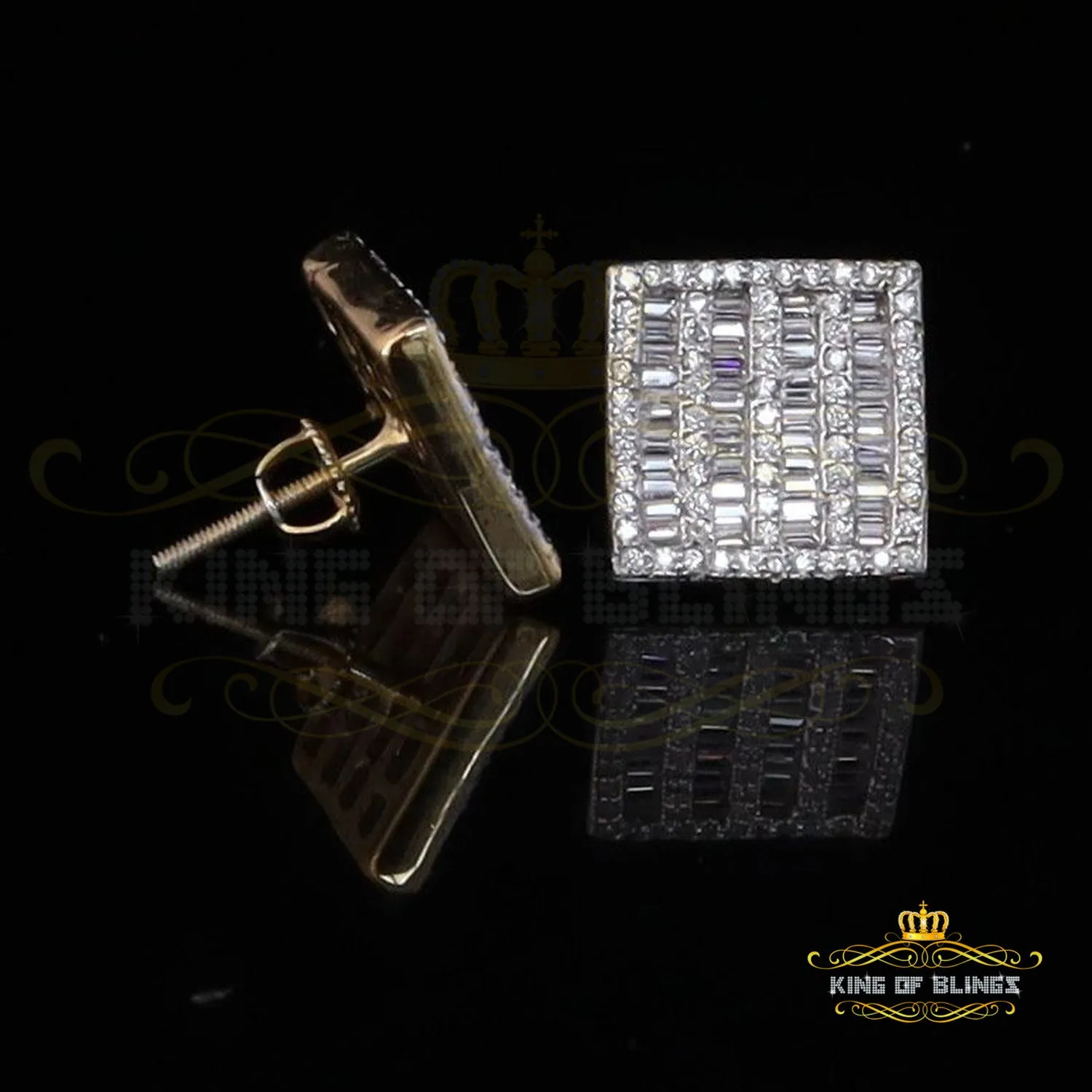 King of Bling's Hip Hop 925 Sterling Yellow Silver 1.60ct Cubic Zirconia Women Square Earrings