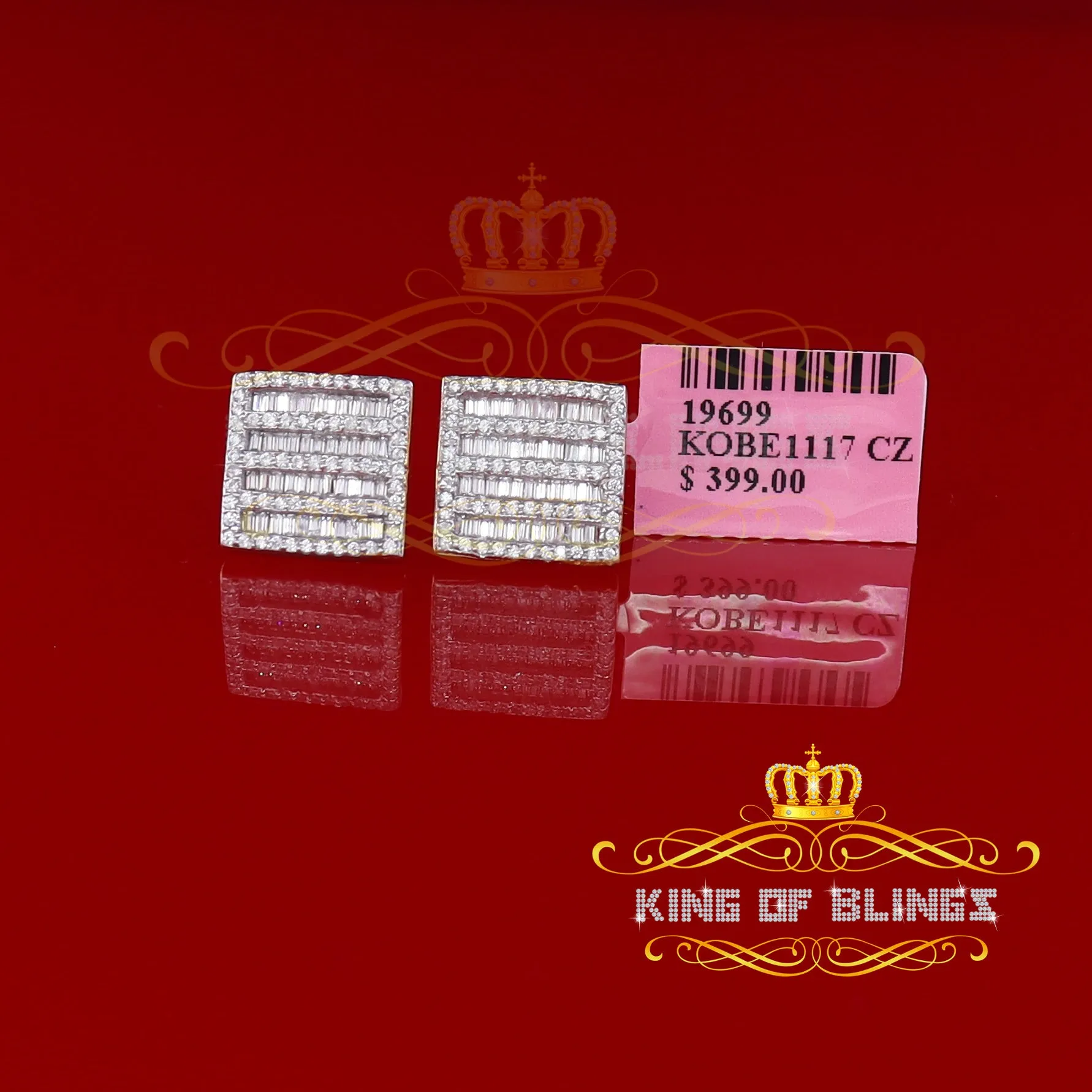 King of Bling's Hip Hop 925 Sterling Yellow Silver 1.60ct Cubic Zirconia Women Square Earrings