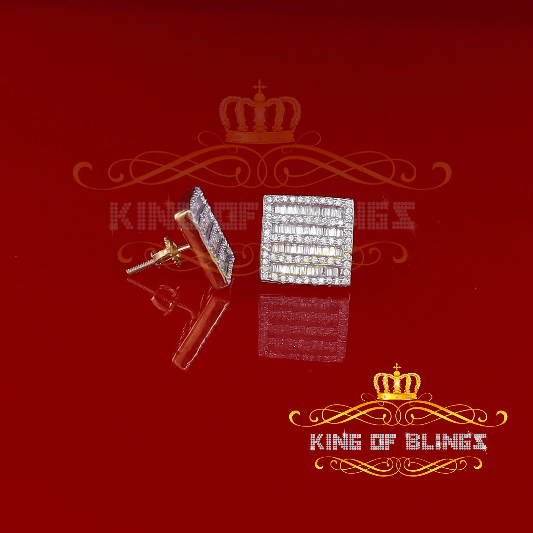 King of Bling's Hip Hop 925 Sterling Yellow Silver 1.60ct Cubic Zirconia Women Square Earrings