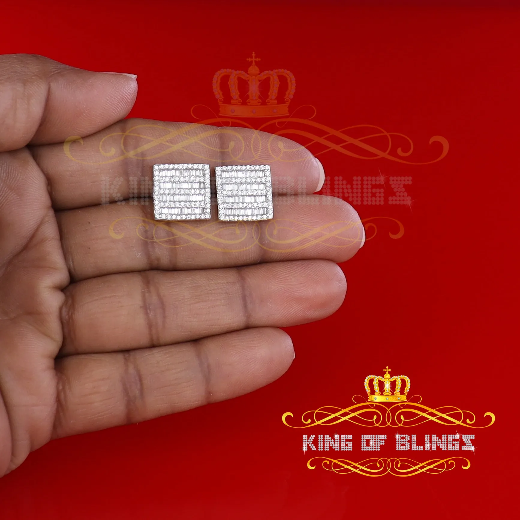 King of Bling's Hip Hop 925 Sterling Yellow Silver 1.60ct Cubic Zirconia Women Square Earrings