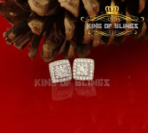 King of Bling's Hip Hop Yellow Silver Screw Back 1.04ct Cubic Zirconia Women's Square Earrings