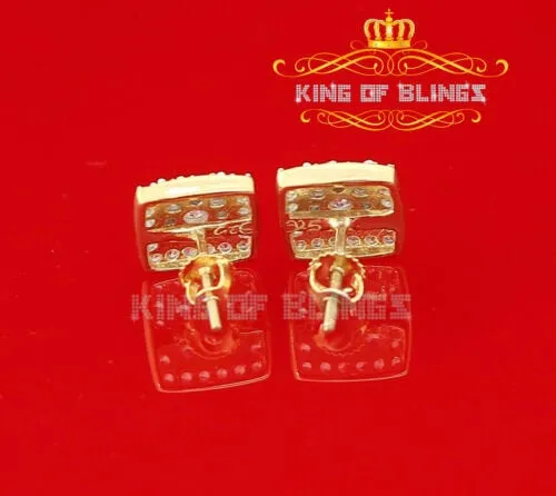 King of Bling's Hip Hop Yellow Silver Screw Back 1.04ct Cubic Zirconia Women's Square Earrings