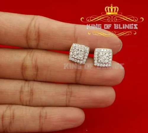 King of Bling's Hip Hop Yellow Silver Screw Back 1.04ct Cubic Zirconia Women's Square Earrings