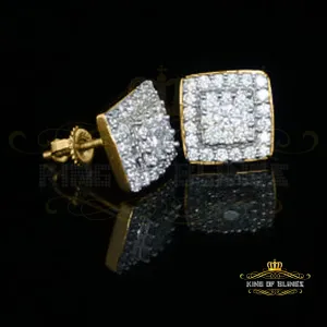 King of Bling's Hip Hop Yellow Silver Screw Back 1.04ct Cubic Zirconia Women's Square Earrings