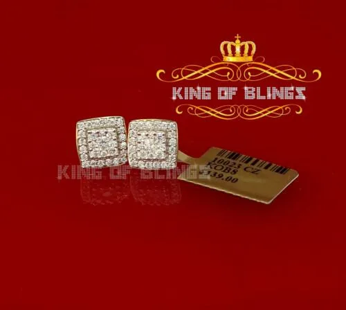 King of Bling's Hip Hop Yellow Silver Screw Back 1.04ct Cubic Zirconia Women's Square Earrings