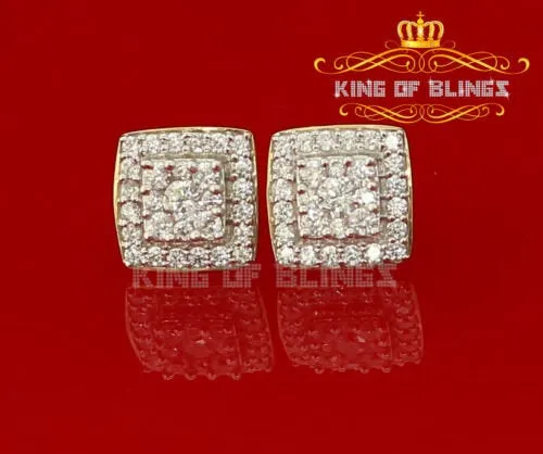 King of Bling's Hip Hop Yellow Silver Screw Back 1.04ct Cubic Zirconia Women's Square Earrings