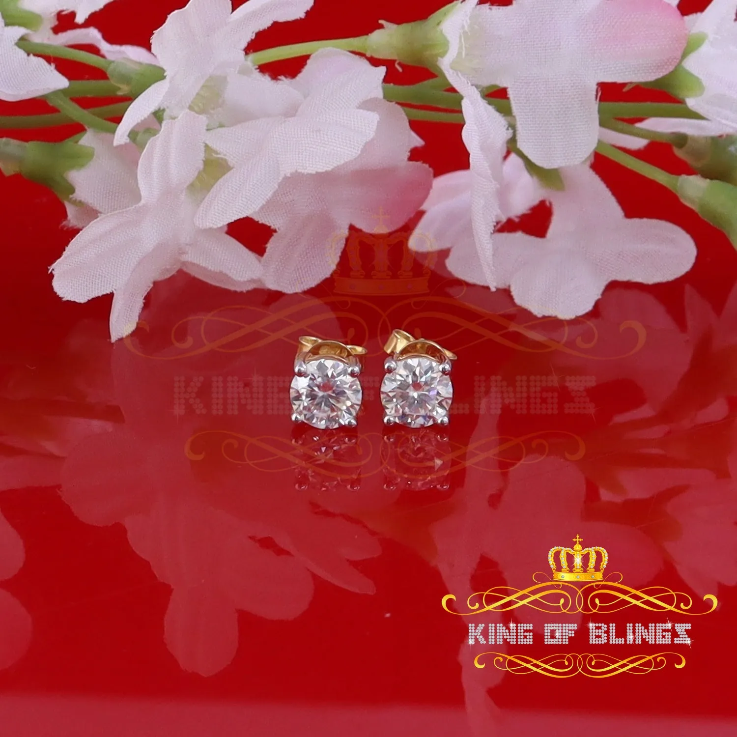 King  of Bling's Men's & Women's Yellow 925 Silver 2.00ct VVS 'D' Moissanite Stud Stud Earrings