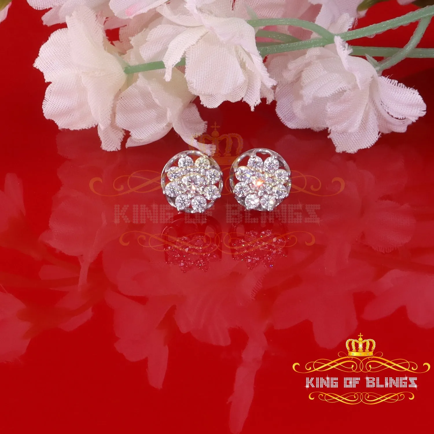King of Bling's Men's/Womens 925 Silver White 1.00ct VVS 'D' Moissanite Round Stud Earrings