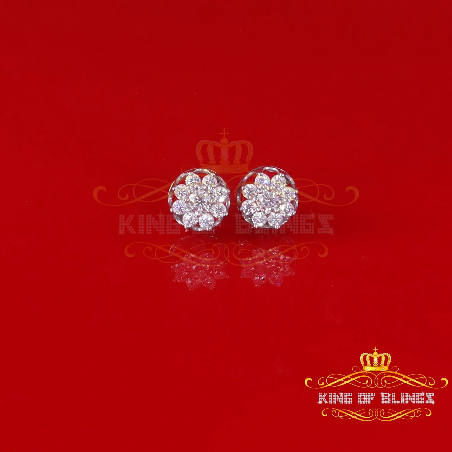 King of Bling's Men's/Womens 925 Silver White 1.00ct VVS 'D' Moissanite Round Stud Earrings