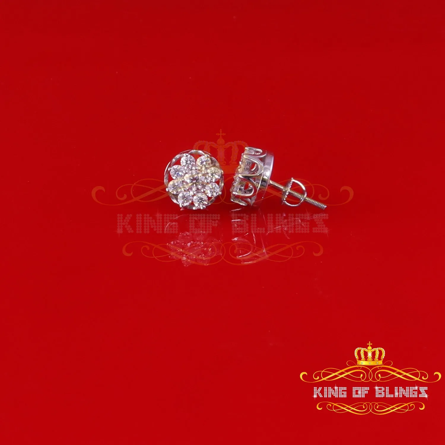 King of Bling's Men's/Womens 925 Silver White 1.00ct VVS 'D' Moissanite Round Stud Earrings