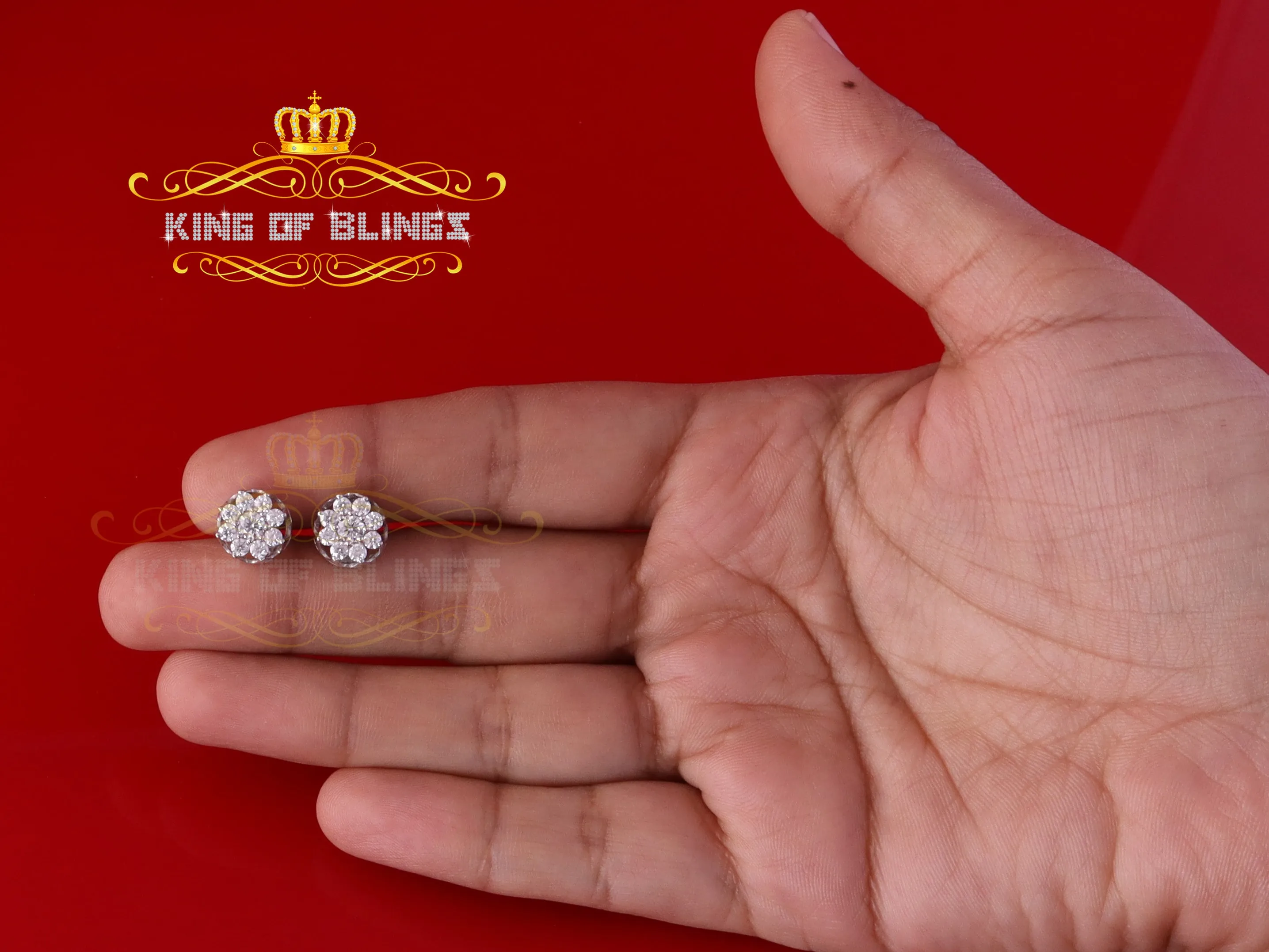 King of Bling's Men's/Womens 925 Silver White 1.00ct VVS 'D' Moissanite Round Stud Earrings