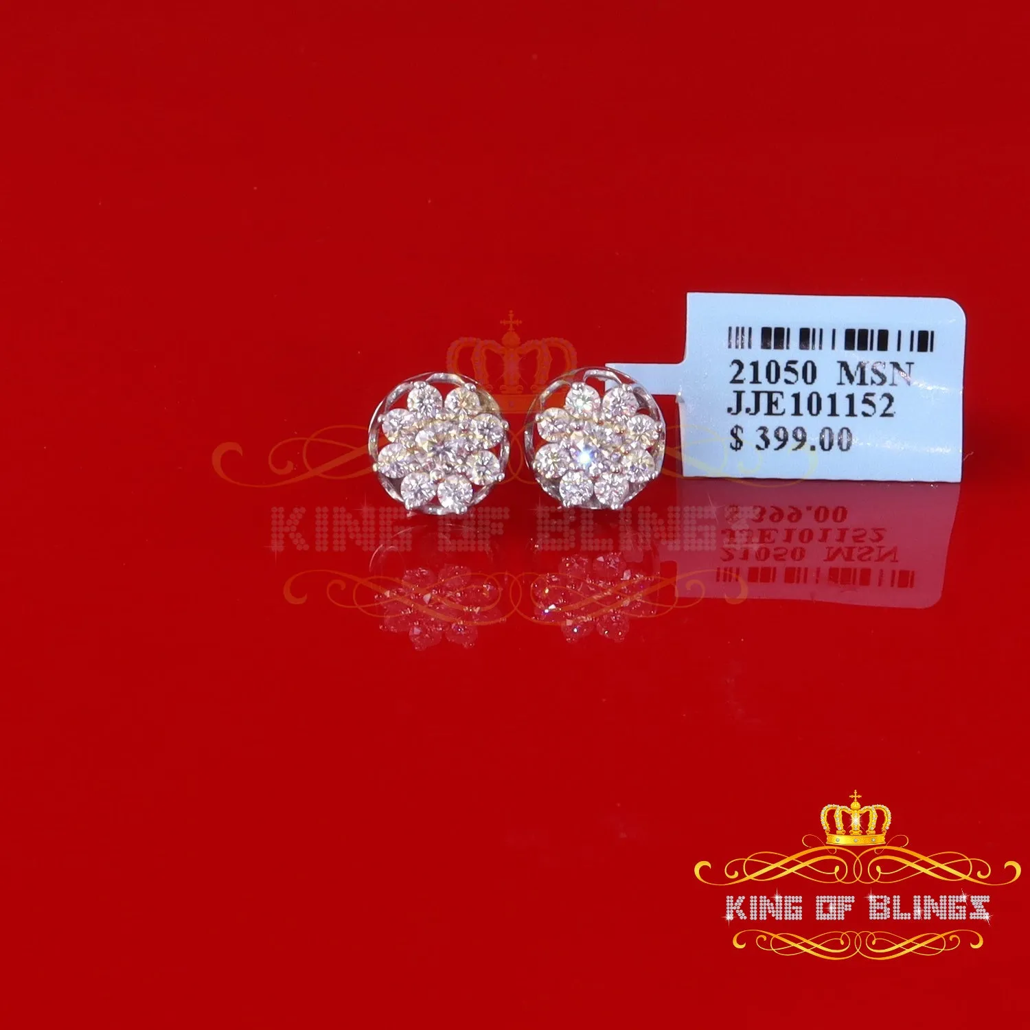 King of Bling's Men's/Womens 925 Silver White 1.00ct VVS 'D' Moissanite Round Stud Earrings
