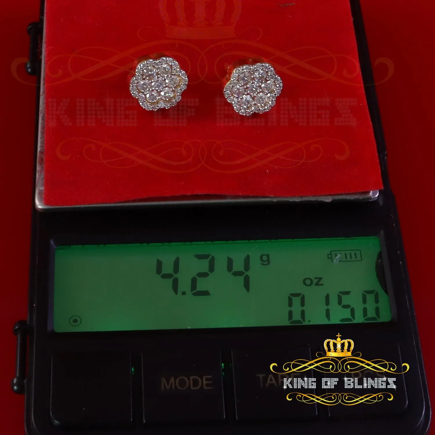 King  of Bling's Yellow Floral 1.50ct VVS 'D' Moissanite 925 Stud Earrings Men's/Women