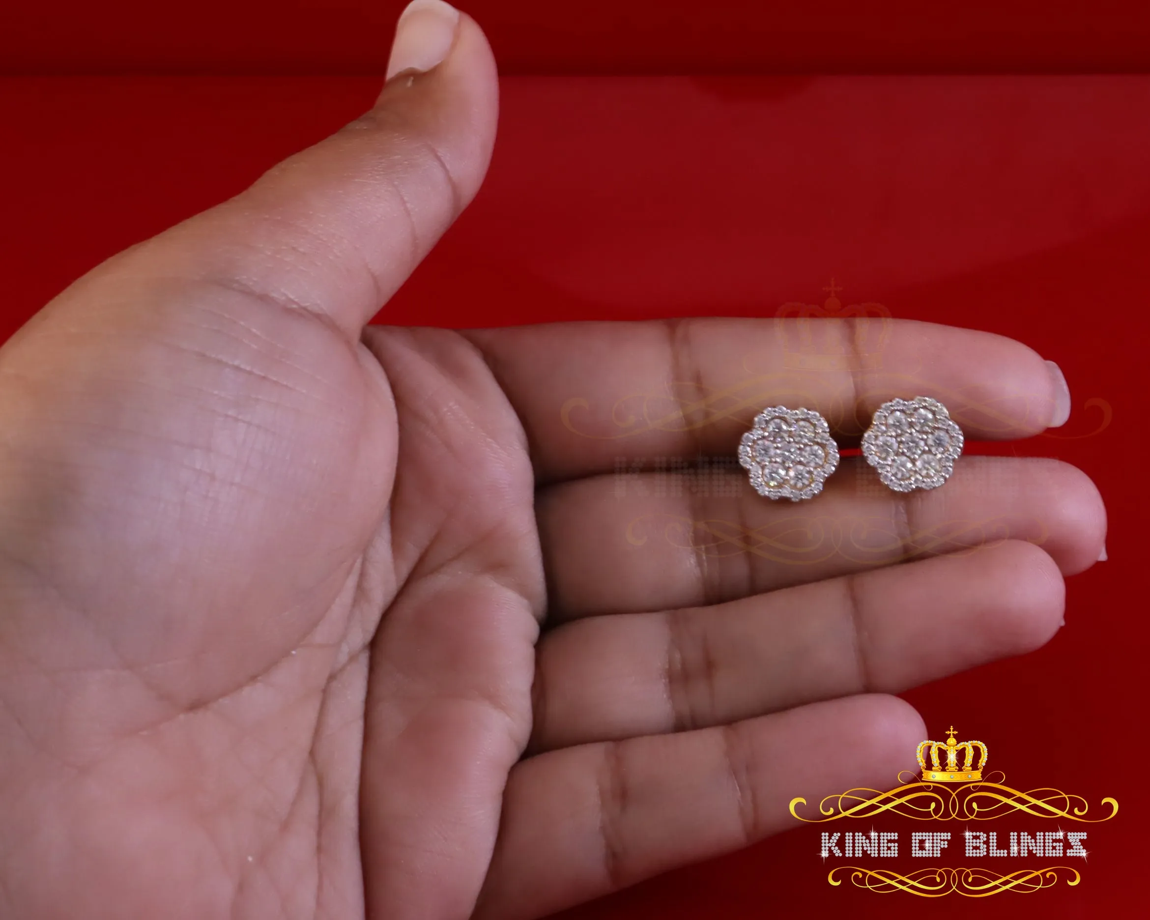 King  of Bling's Yellow Floral 1.50ct VVS 'D' Moissanite 925 Stud Earrings Men's/Women