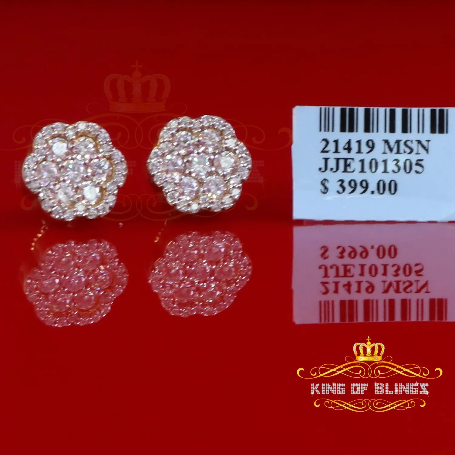 King  of Bling's Yellow Floral 1.50ct VVS 'D' Moissanite 925 Stud Earrings Men's/Women