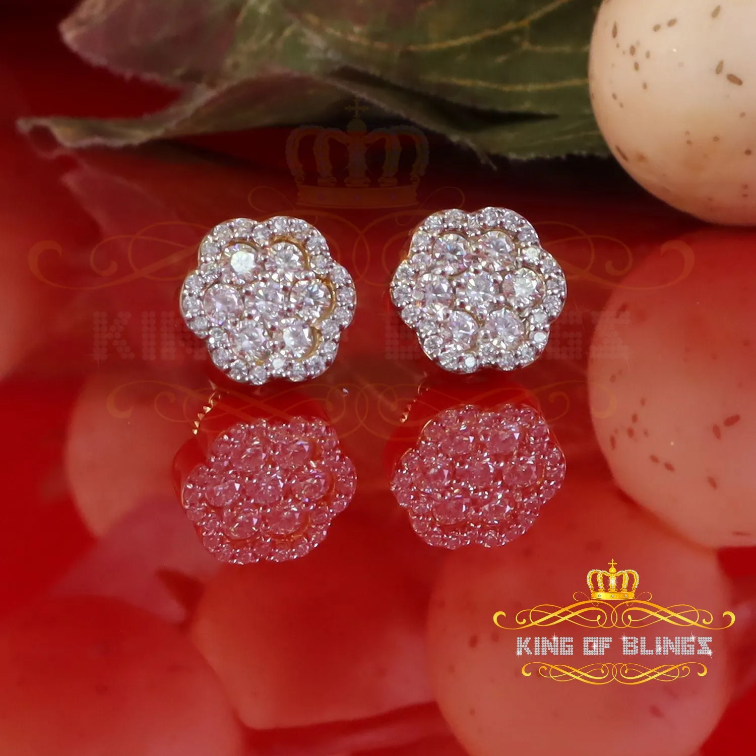 King  of Bling's Yellow Floral 1.50ct VVS 'D' Moissanite 925 Stud Earrings Men's/Women