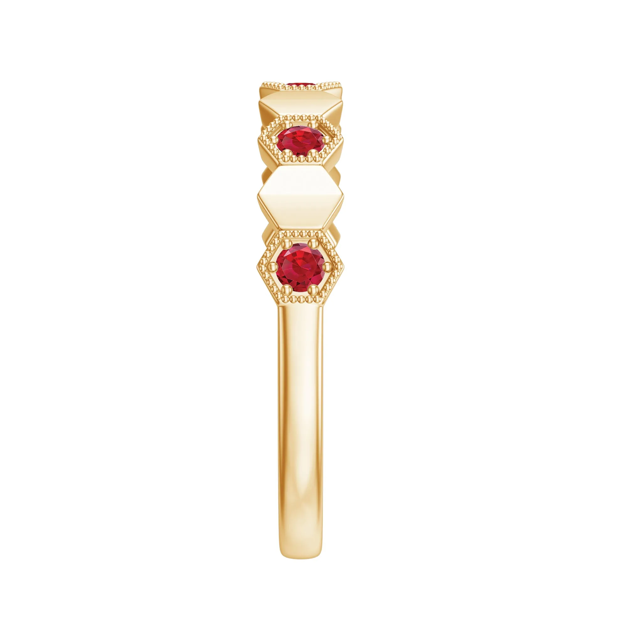 Lab-Created Ruby Hexagon Eternity Ring with Beaded Gold