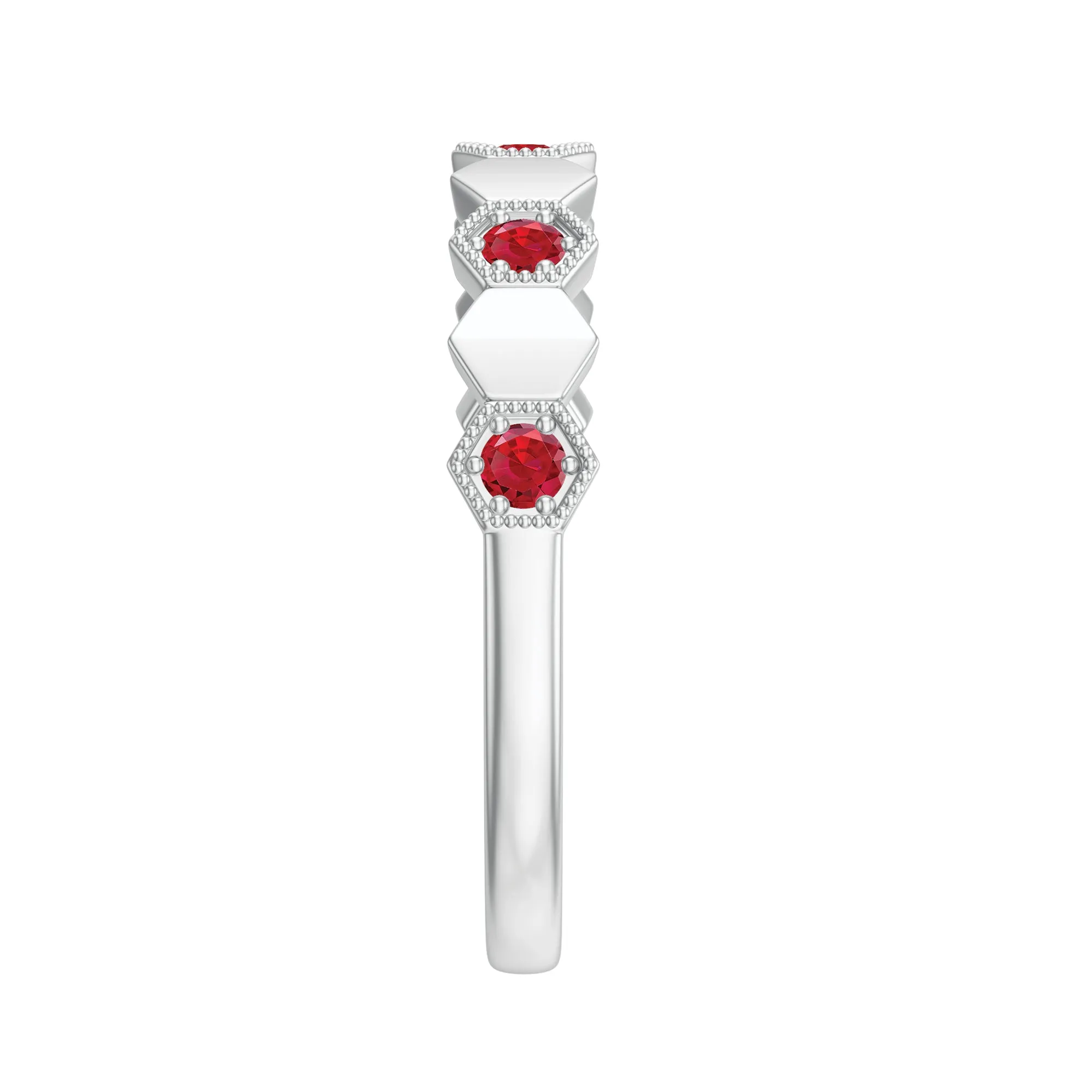 Lab-Created Ruby Hexagon Eternity Ring with Beaded Gold