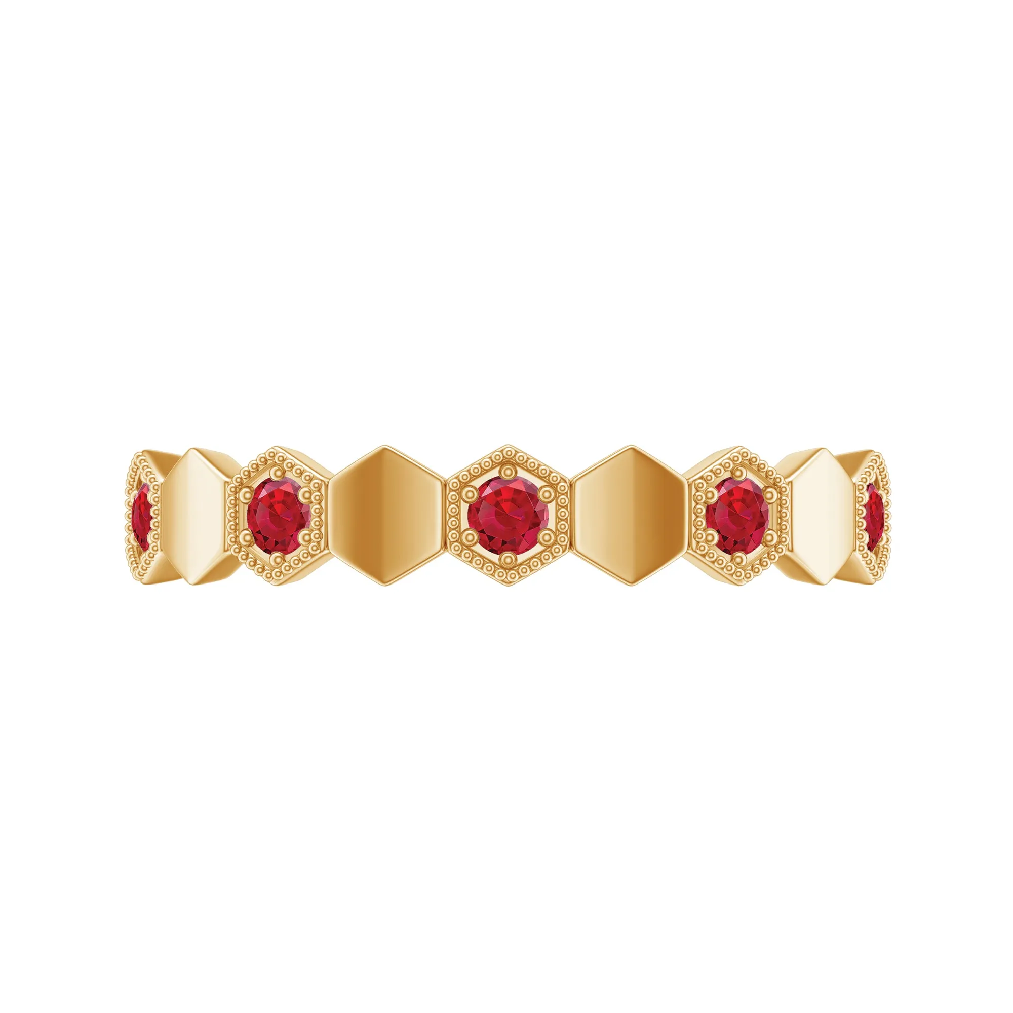 Lab-Created Ruby Hexagon Eternity Ring with Beaded Gold