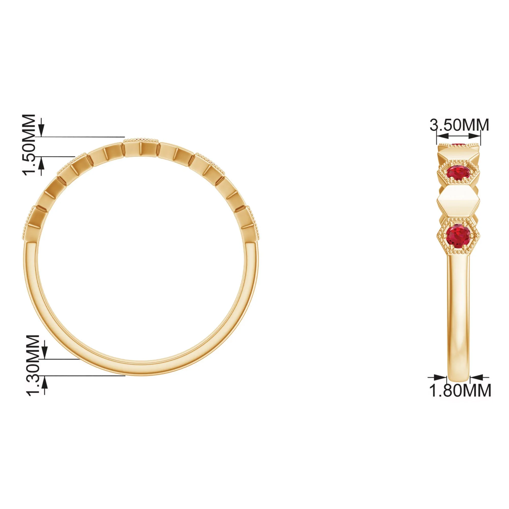 Lab-Created Ruby Hexagon Eternity Ring with Beaded Gold