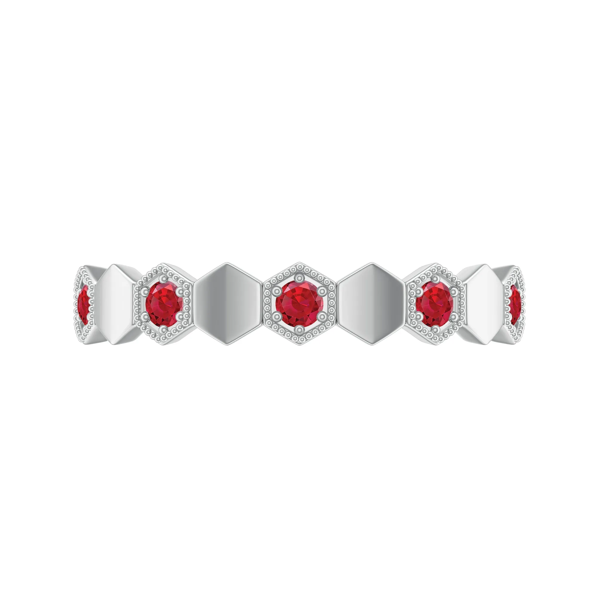 Lab-Created Ruby Hexagon Eternity Ring with Beaded Gold