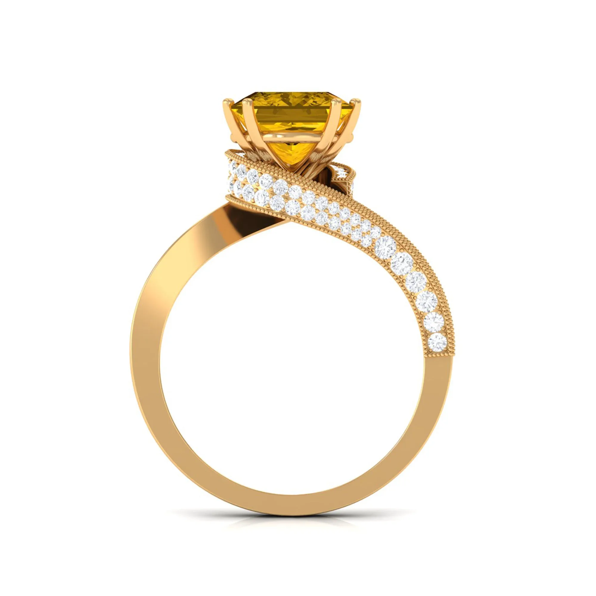 Lab Grown Yellow Sapphire Bypass Engagement Ring with Diamond
