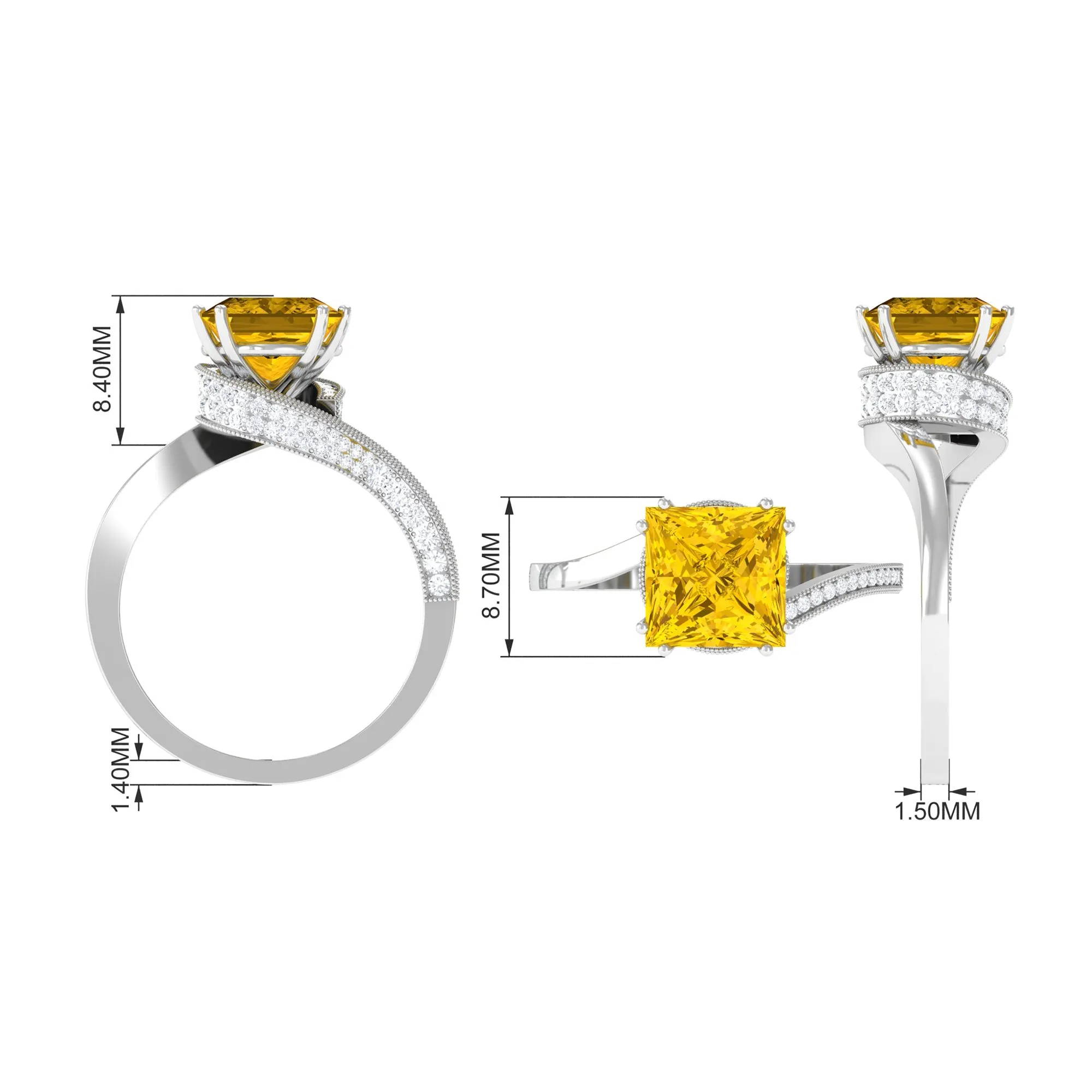 Lab Grown Yellow Sapphire Bypass Engagement Ring with Diamond