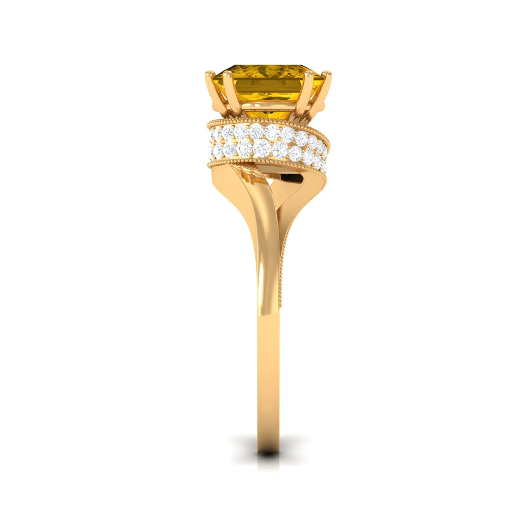 Lab Grown Yellow Sapphire Bypass Engagement Ring with Diamond