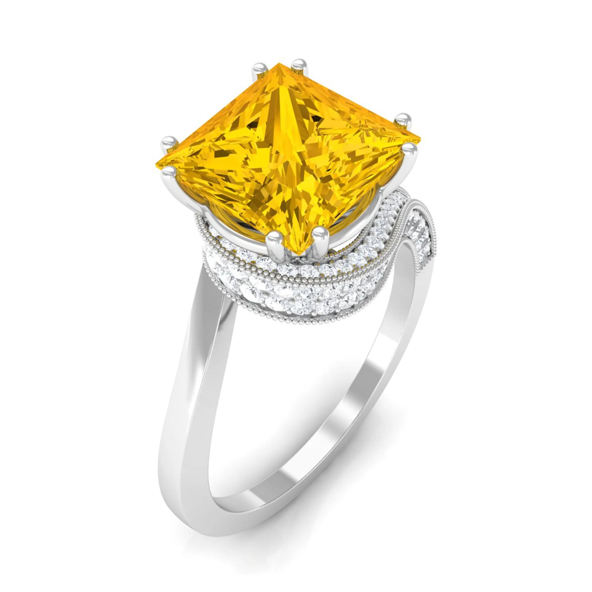 Lab Grown Yellow Sapphire Bypass Engagement Ring with Diamond