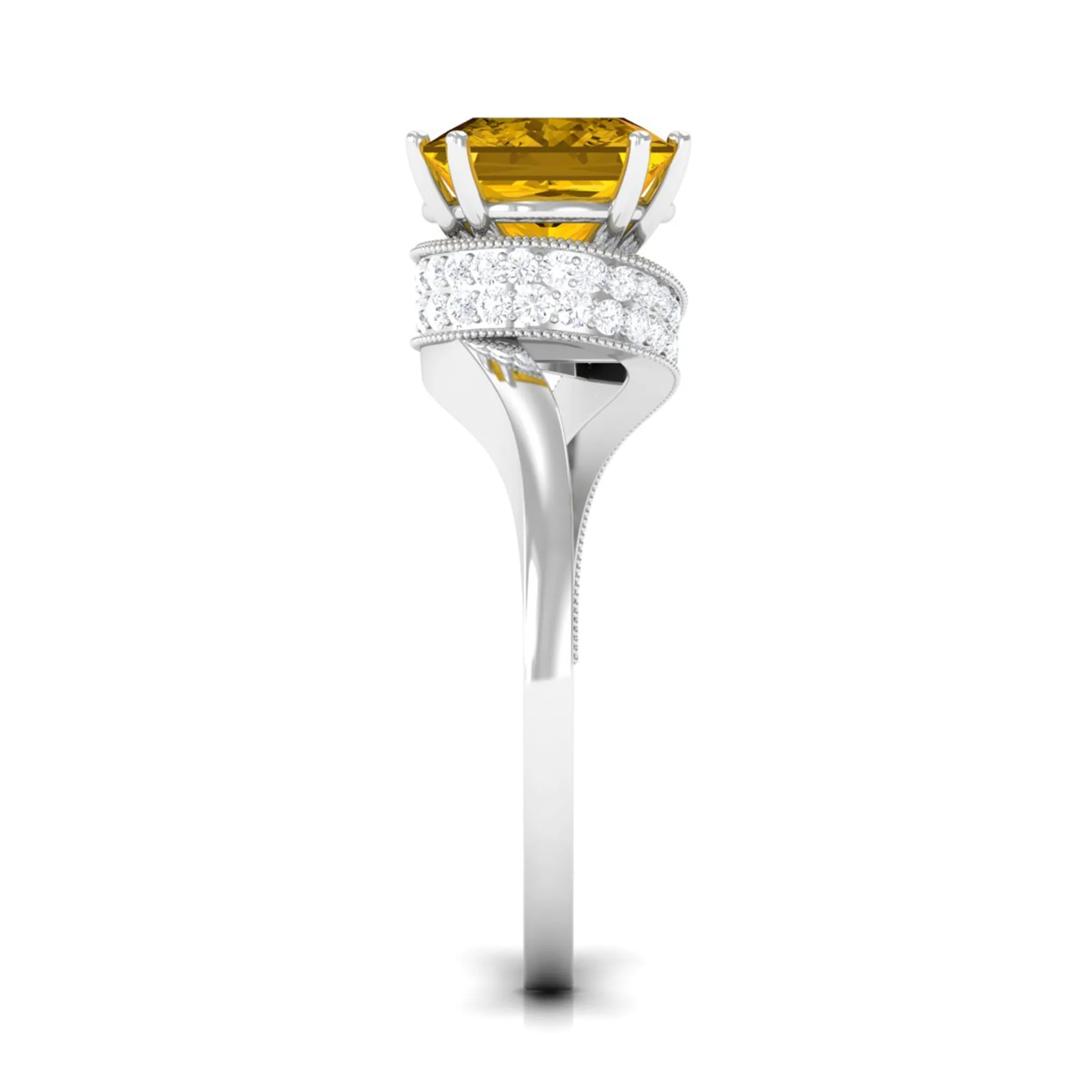 Lab Grown Yellow Sapphire Bypass Engagement Ring with Diamond