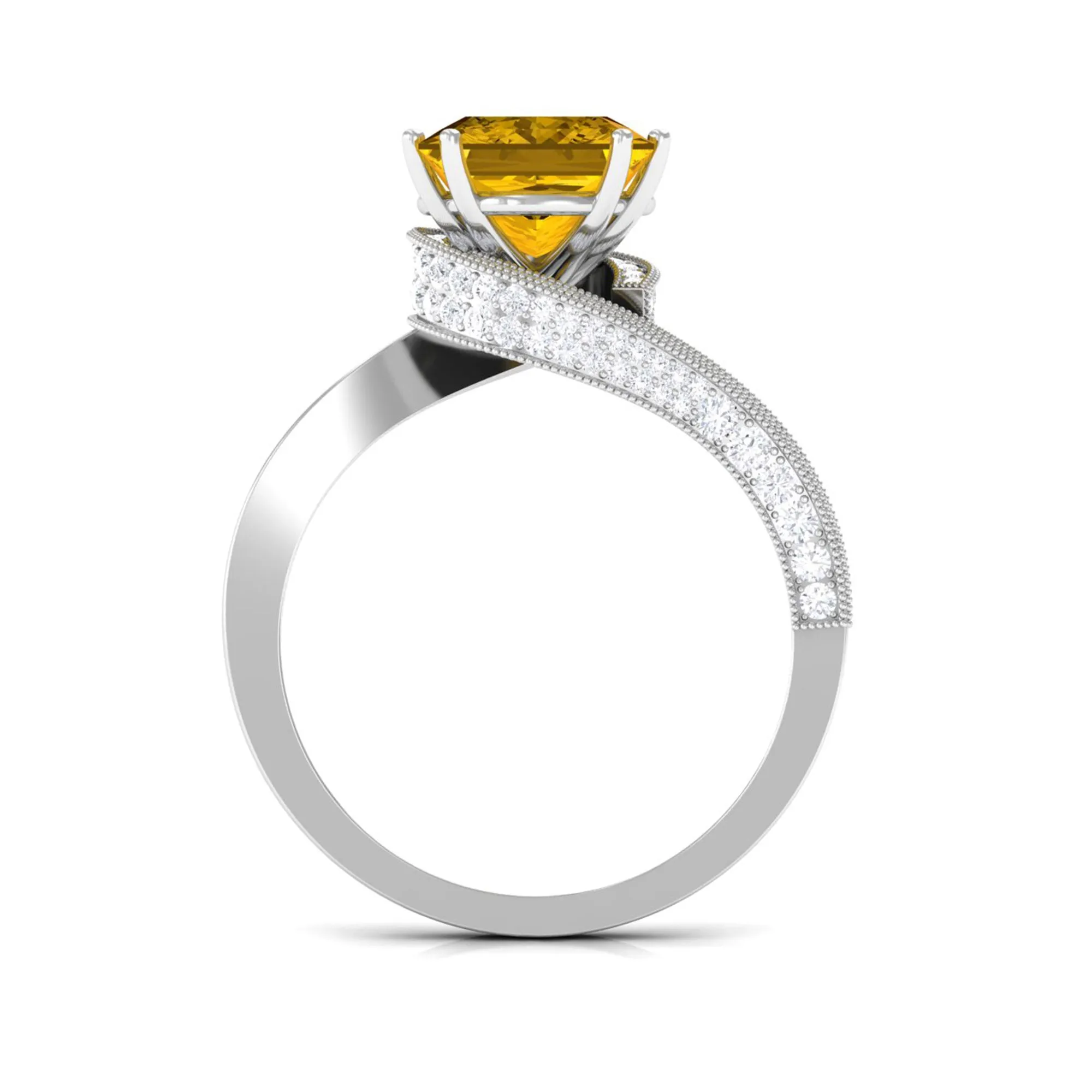 Lab Grown Yellow Sapphire Bypass Engagement Ring with Diamond