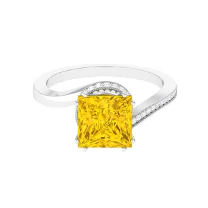 Lab Grown Yellow Sapphire Bypass Engagement Ring with Diamond