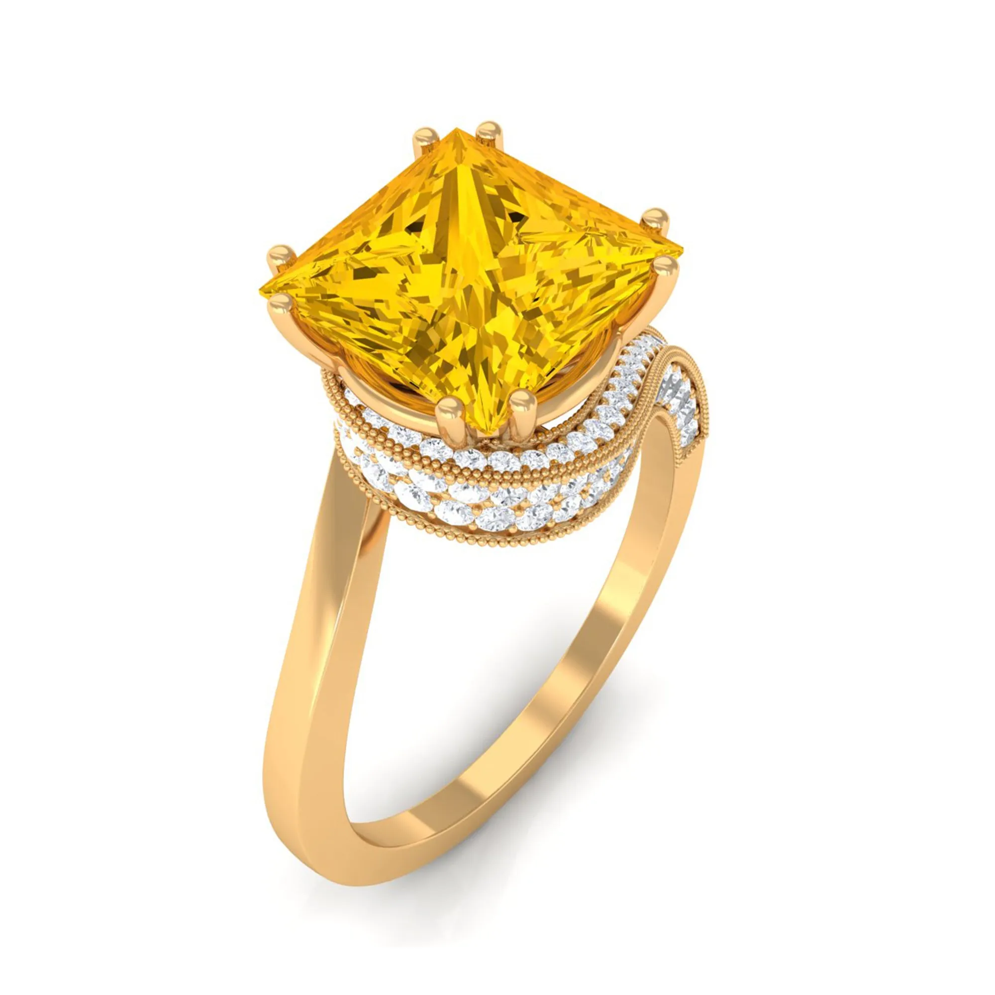 Lab Grown Yellow Sapphire Bypass Engagement Ring with Diamond