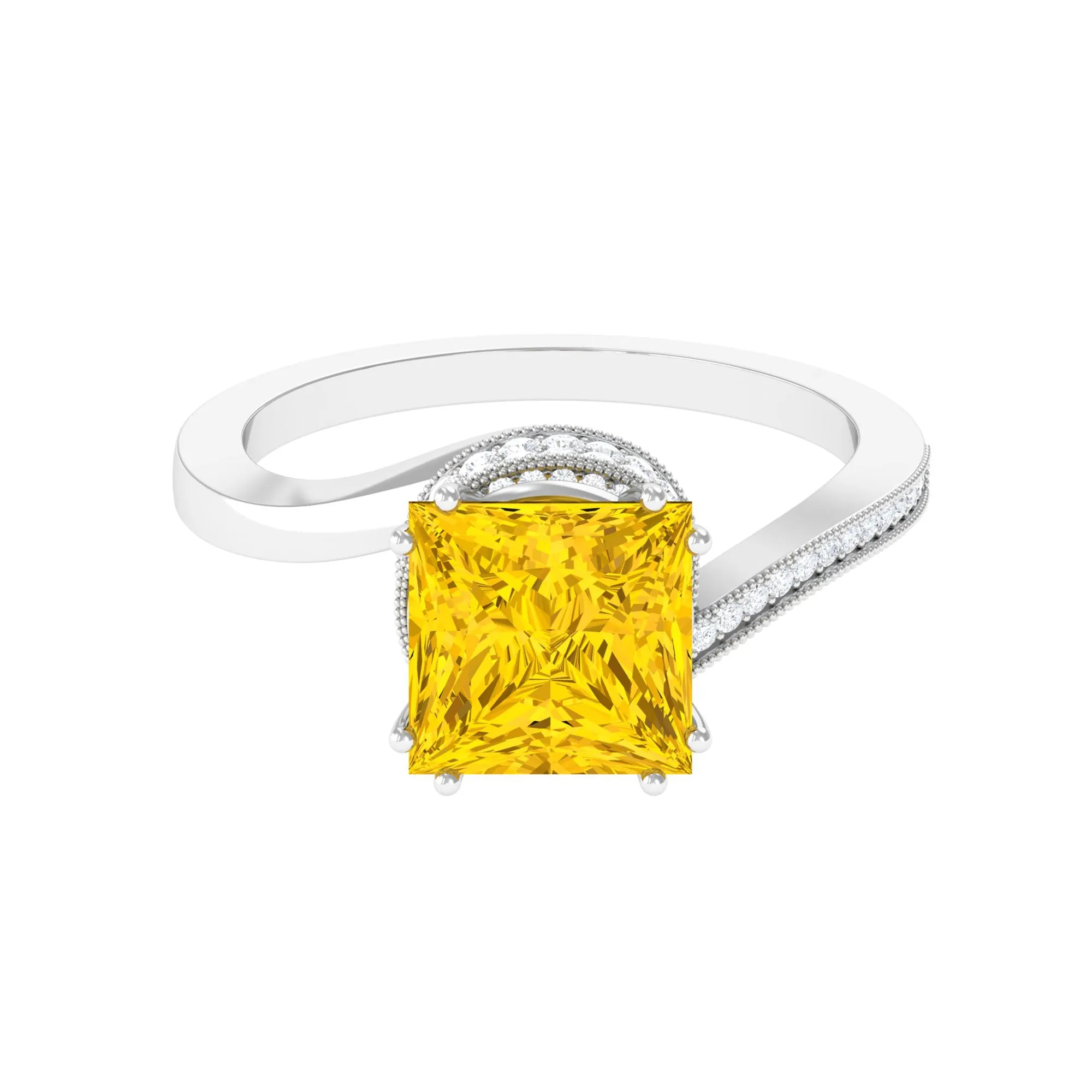 Lab Grown Yellow Sapphire Bypass Engagement Ring with Diamond