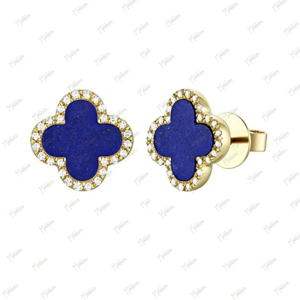 Lapis & Diamond Clover Studs 9mm