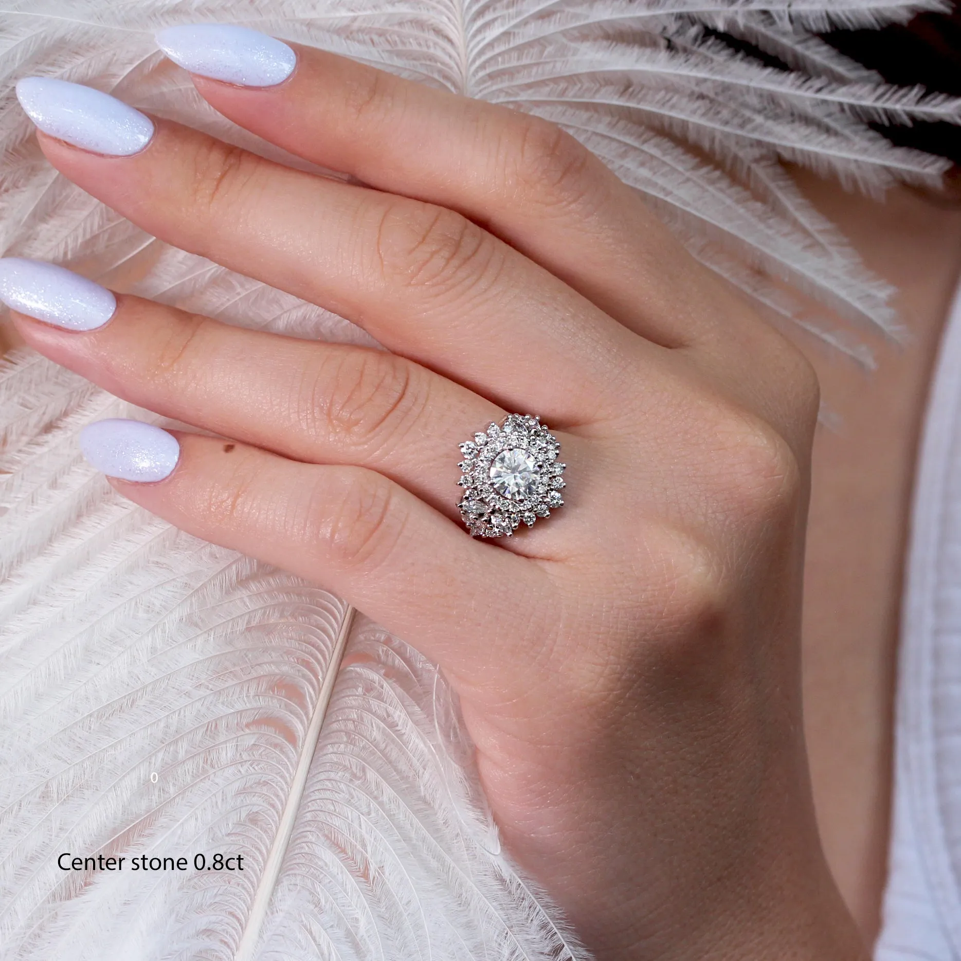 Large Double Halo Round Diamond Unique Statement Engagement Ring, "Monaco"