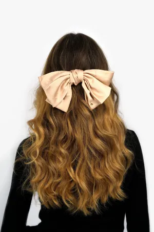 Lottie Oversized Satin Hair Bow - Champagne