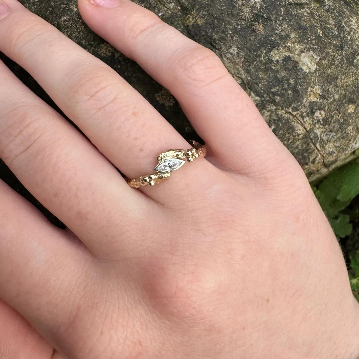 Marquise Diamond Nature Engagement Ring, Dainty Gold Twig Engagement Ring