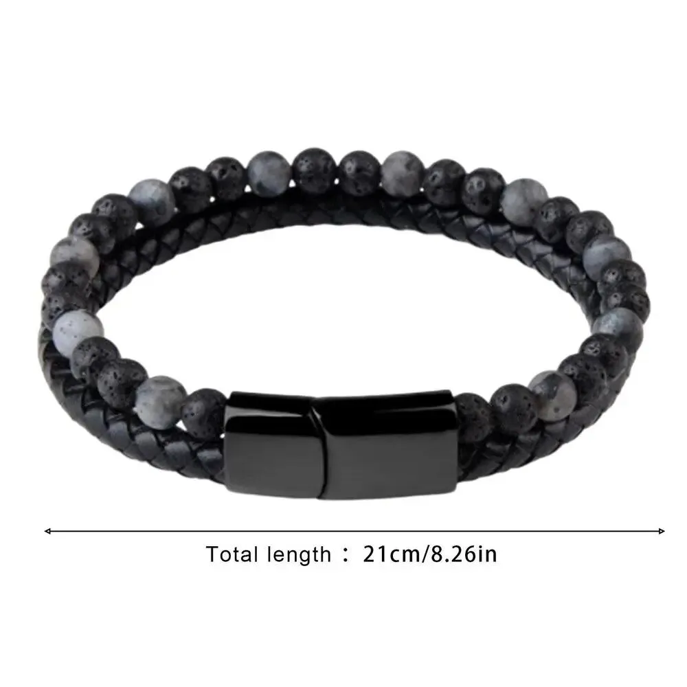 Maxhematie Beaded Leather Bracelet for Men | Black